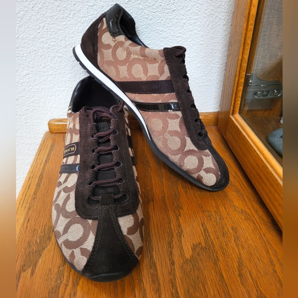 VINTAGE COACH Khaki Brown Signature Canvas Kathleen Sneaker- Women's 9